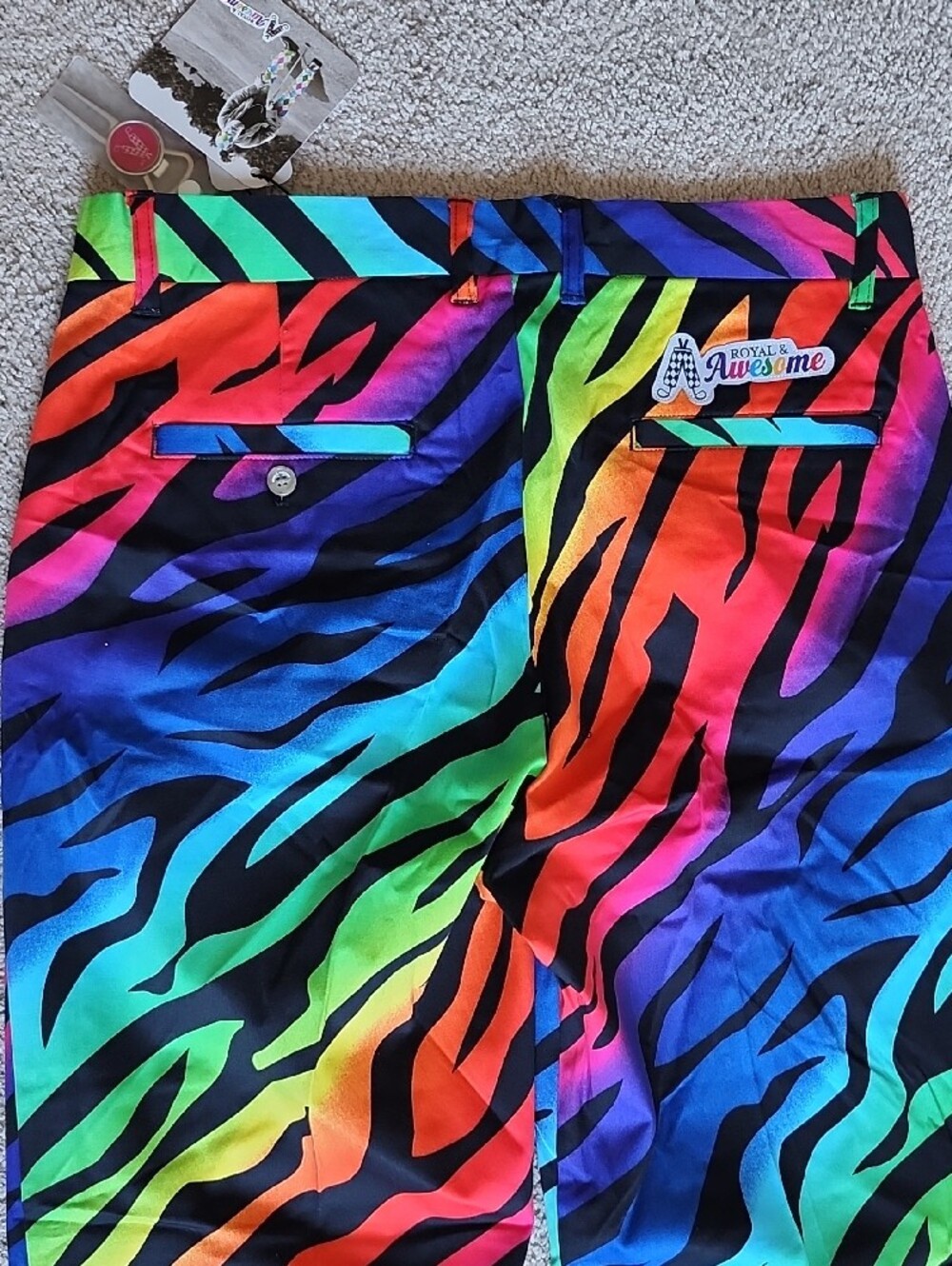 Royal & Awesome Golf Pants Bright Rainbow Zebra Print - Multicolor - Picture 7 of 15